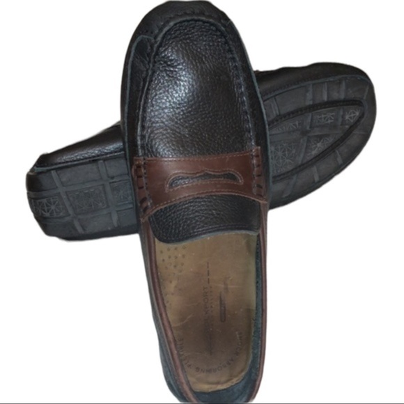 ROCKPORT LEATHER DRIVING MOCCASINS PENNY LOAFER MENS BLACK AND BROWN Size 9 main image 5